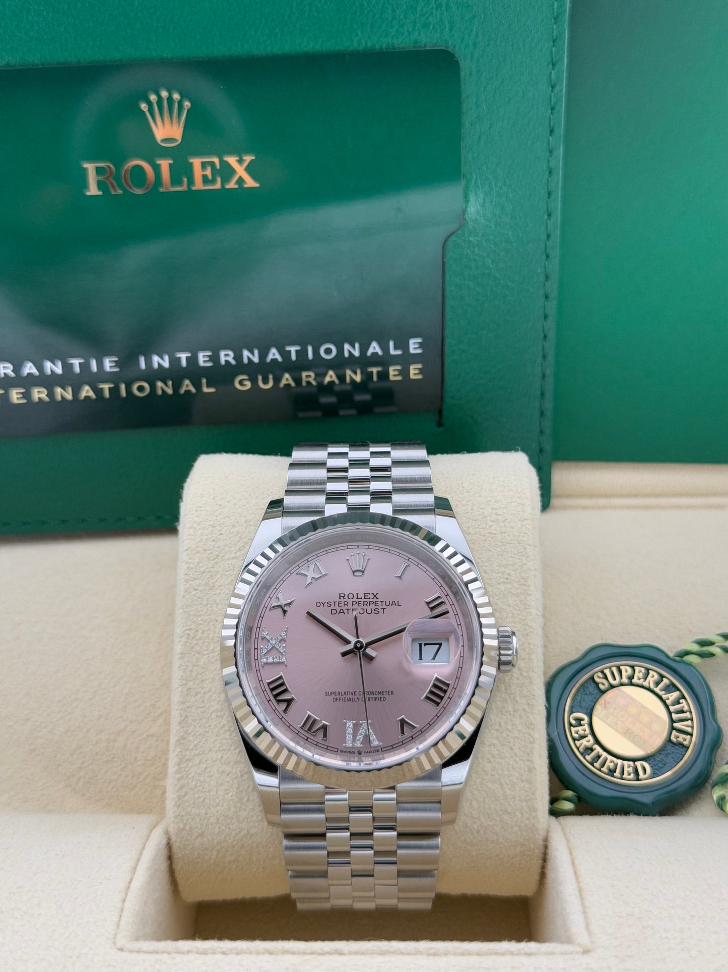 Rolex Datejust 36mm Pink VI/IX Diamond Dial Jubilee 126234