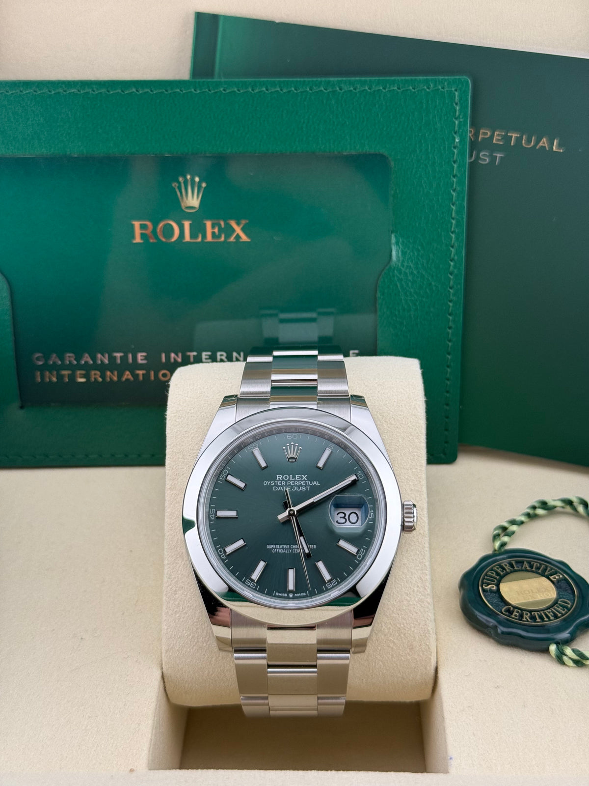 Rolex Datejust 41 Mint Green Dial Smooth Bezel with Oyster Bracelet ref. 126300