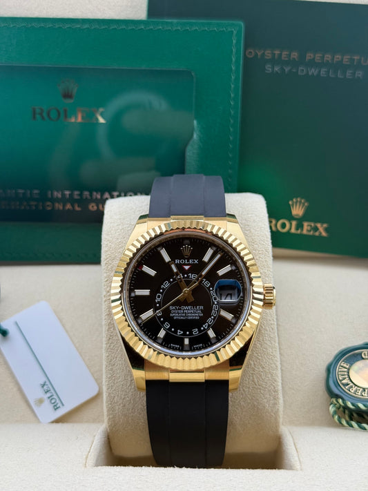 Rolex Sky-Dweller Yellow Gold Oysterflex Black Dial 326238