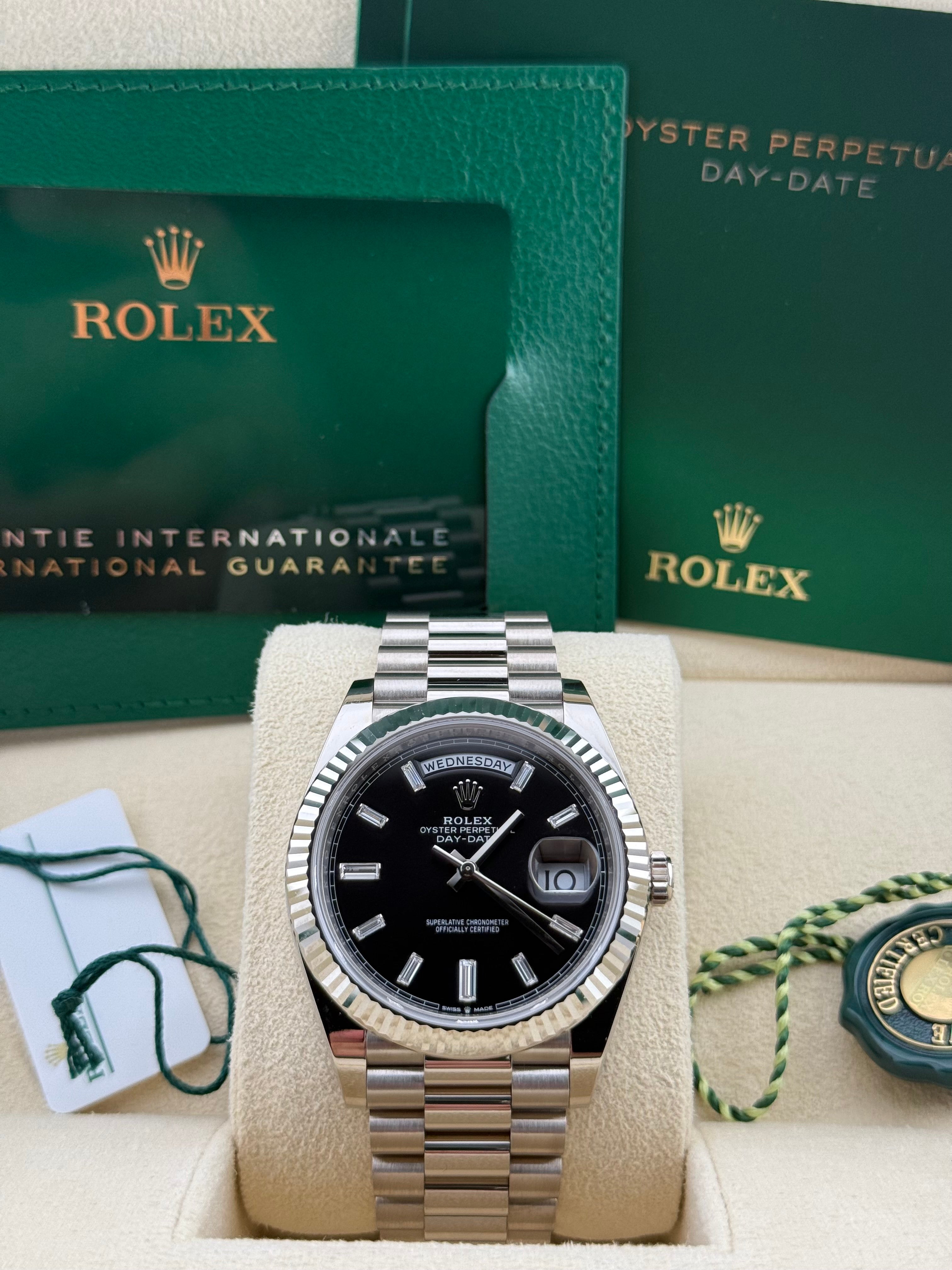 Rolex Day-Date 40 White Gold Black Baguette Dial 228239 – Watchauren