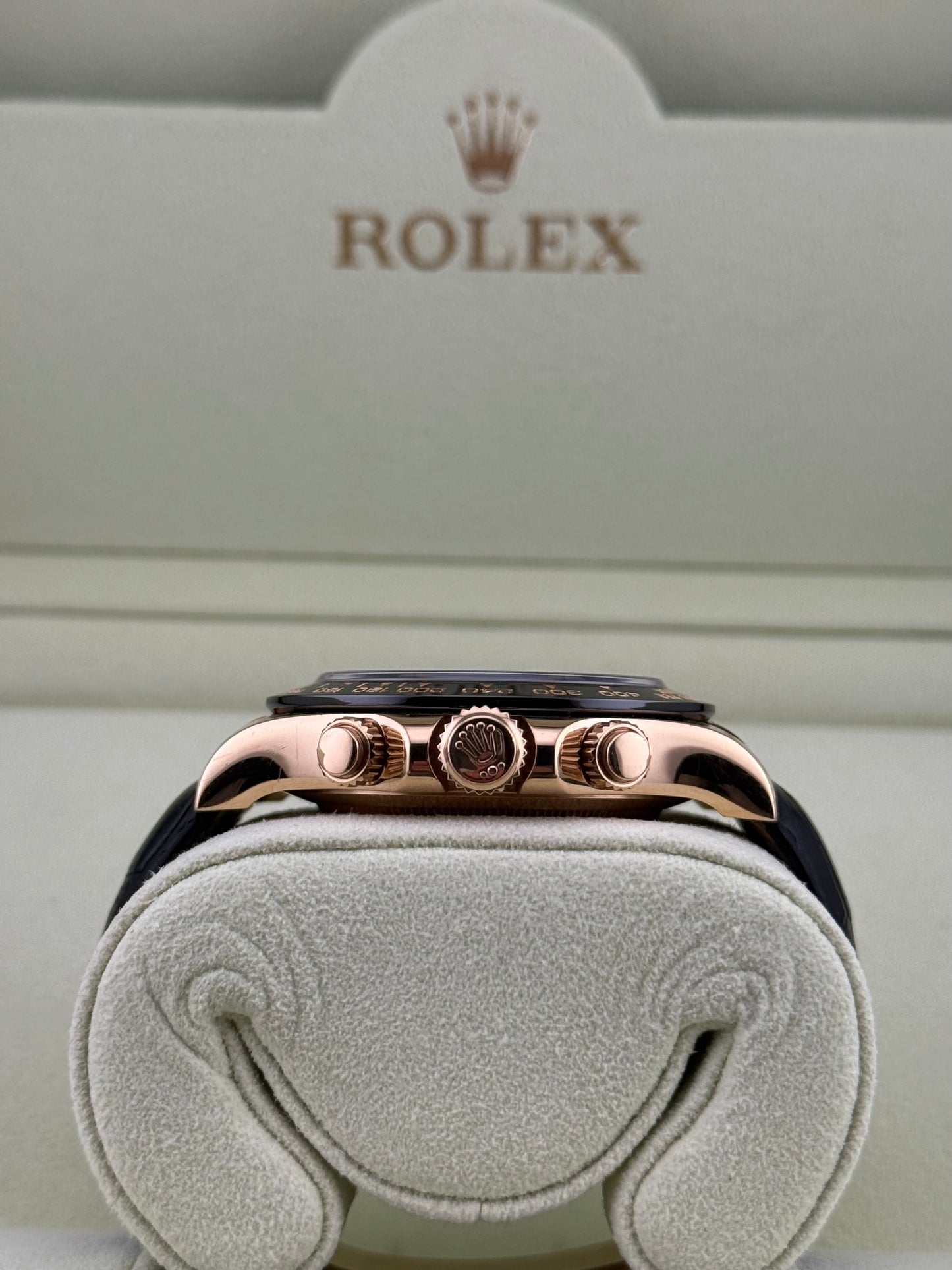 Rolex Daytona Chocolate Arabic Dial Rose Gold Leather Strap 116515LN