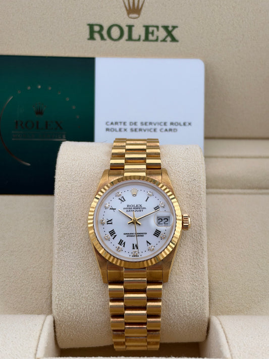 Rolex Datejust 31 68278 White Roman Diamond Dial 18K Yellow Gold