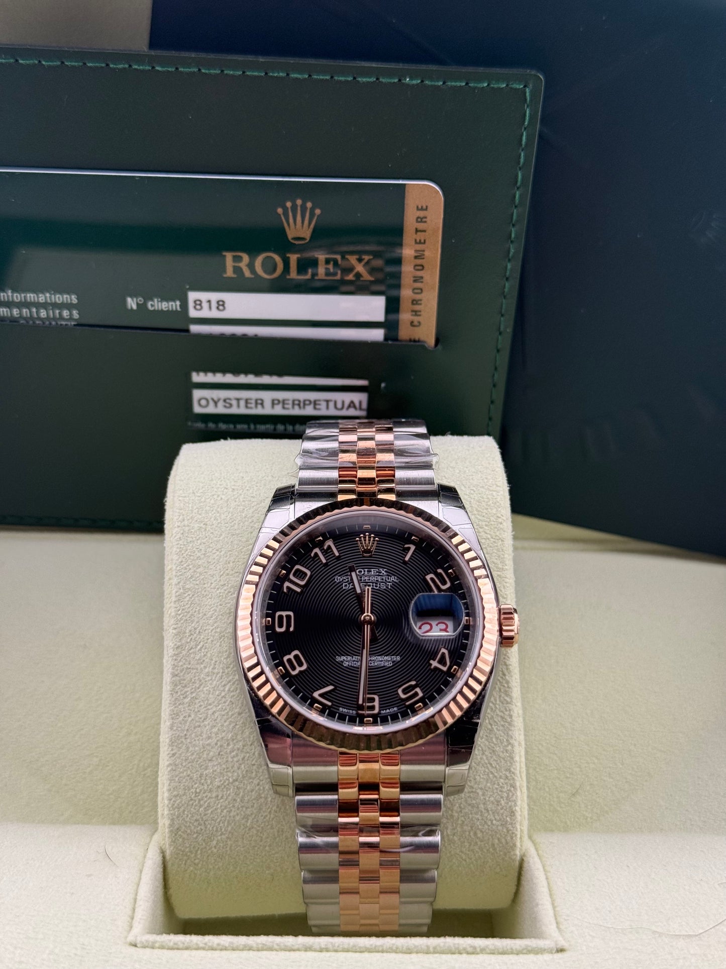 Rolex Datejust 36 Arabic Rose Gold/Stainless Steel NOS Fully Stickered Jubilee 116231