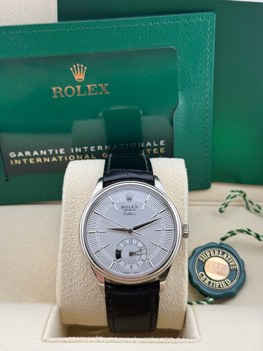 Rolex Cellini Dual Time White Gold White 50528